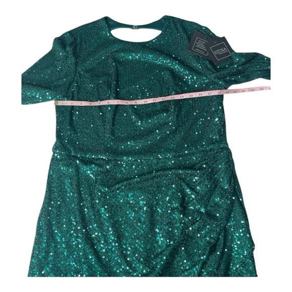 Mac Duggal 5545 Sequin Open Back Bishop Sleeve Mini Dress Emerald Green Size 14 - Picture 9 of 16